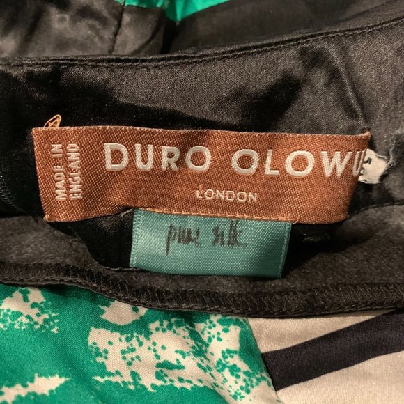 Duro Olowu Silk Dress Cocktail Party Black Green Women Short Long Sleeve - Picture 5 of 6